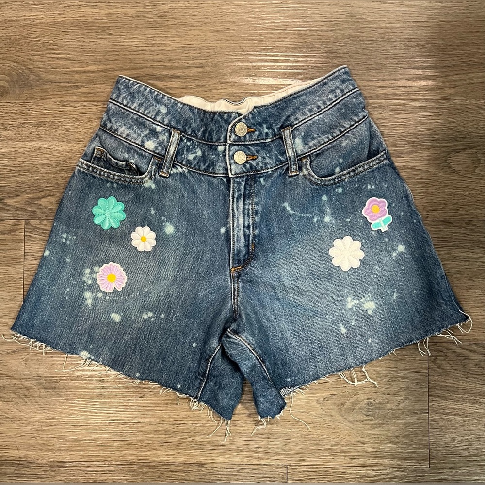 Up-cycled Banana Republic Floral Embellished Denim Shorts, size 2